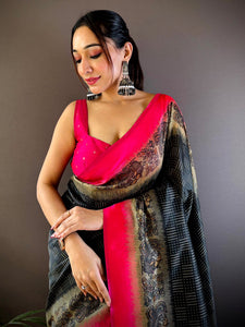 Black Soft Silk Kalamkari Pallu Saree