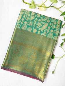 Rama Green Kanjivaram With Golden Zari Work Saree