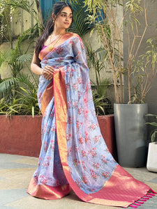 Light Purple Colour Digital Floral Print Kota Silk Saree