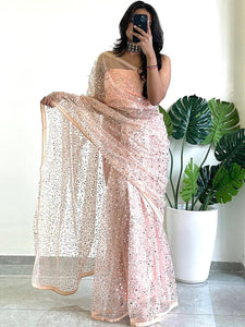 Beautiful Net Saree With Sequins Embroidery Work