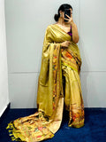 Light Green Free Hand Kalamkari Print Saree