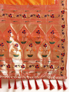 Exquisite Yevla Paithani Minakari Work Silk Saree in Orange Colour