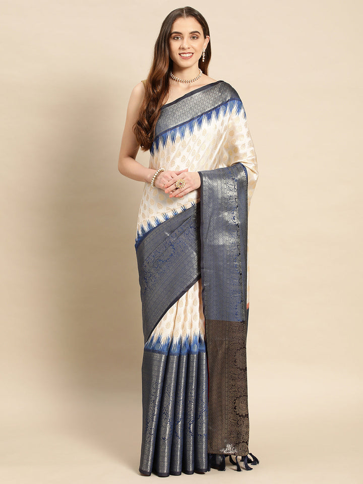 Banarasi Pattu Zari Border Ikkat Design Silk Saree