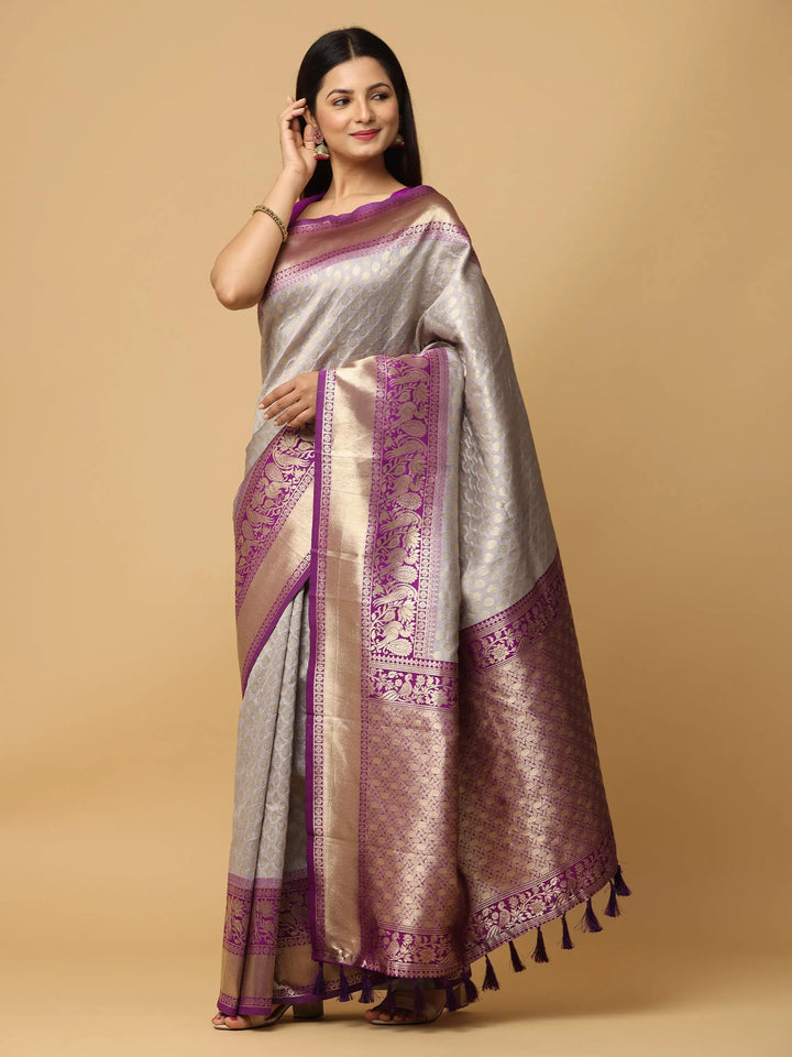 Grey Pattu Silk Rich Pallu Saree