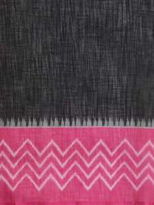 Black & Pink Linen Blend Solid Ikat and Kalamkari Print Saree