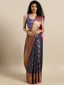 Pure Kanjivaram Navy Colour Zari Silk Saree 