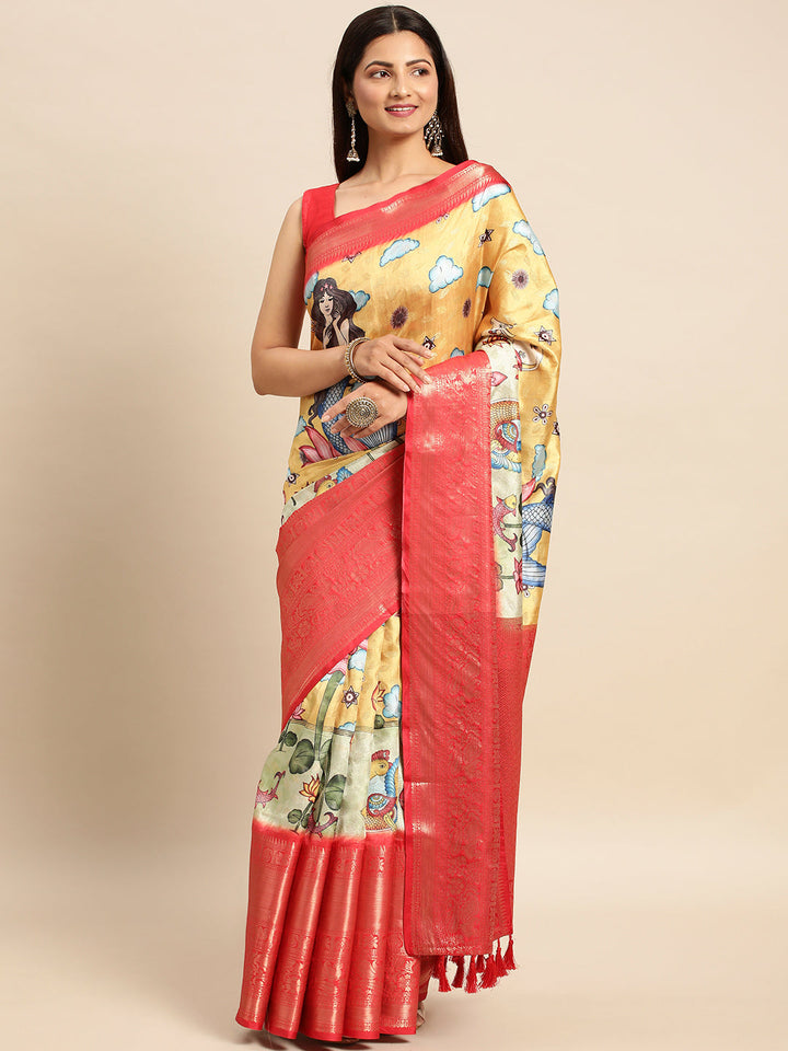 Exquisite Kalamkari Pattu Banarasi Silk Saree