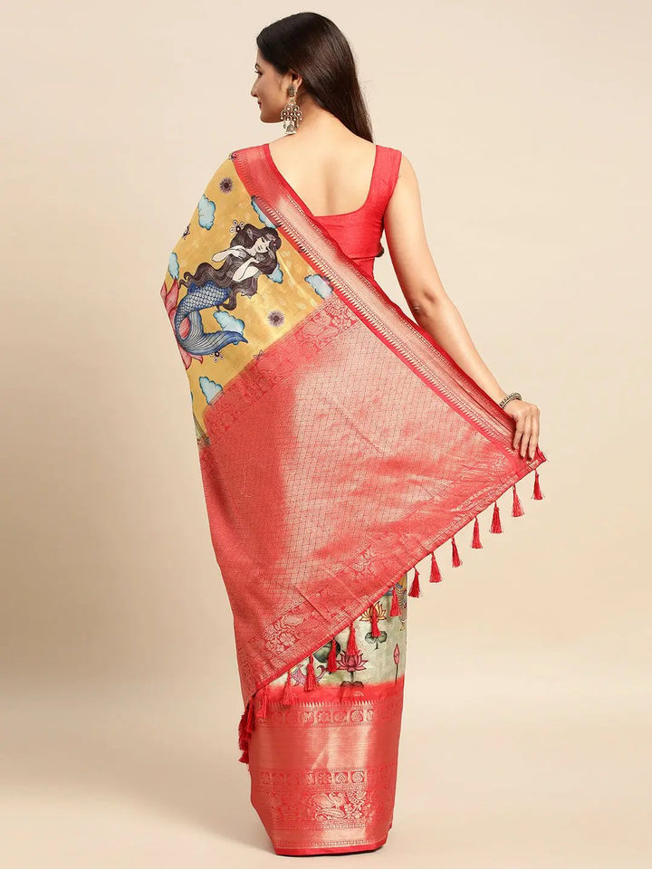 Exquisite Kalamkari Pattu Banarasi Silk Saree