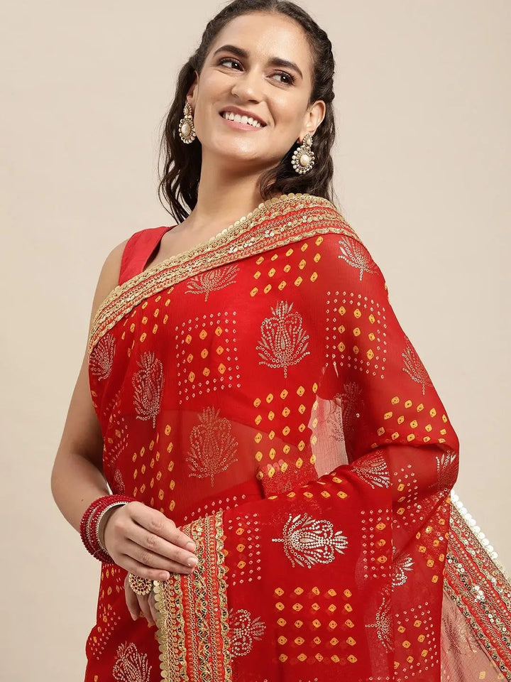  Poly Chiffon Bandhej Print Saree for Festive Wear