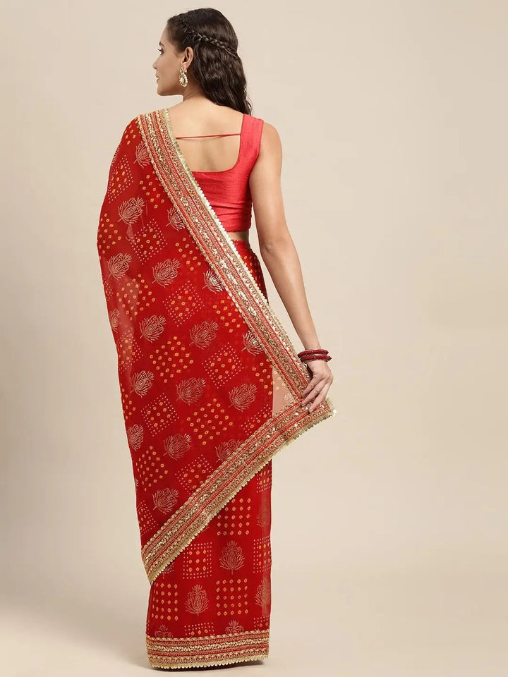 Poly Chiffon Bandhej & Foil Print Festive Wear Saree