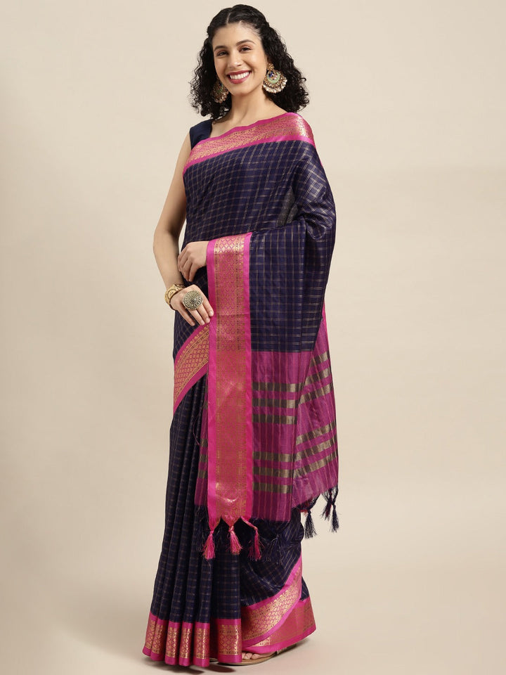 Traditional Navy Colour Self Butti Design Uppada Saree