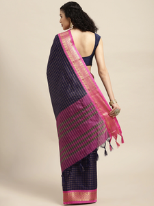 Traditional Navy Colour Self Butti Design Uppada Saree