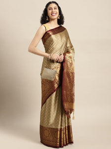 Brown Colour Self Butti Design Uppada Cotton Silk Saree