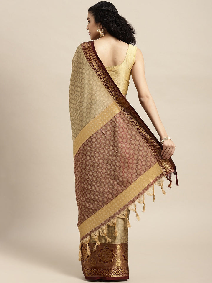 Brown Colour Self Butti Design Uppada Cotton Silk Saree