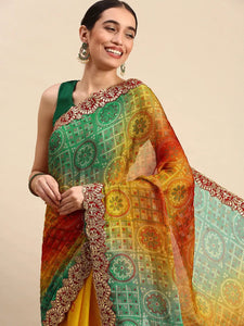 Chiffon Bandhani Saree With Foil Print Work 