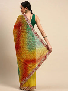 Chiffon Bandhej Print Saree With Embellished Border