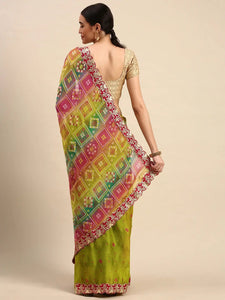 Chiffon Bandhej Print Saree With Embellished Border