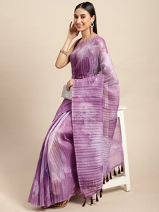 Bollywood Design Purple Colour Soft Linen Crush Saree