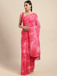 Bollywood Design Pink Colour Soft Linen Crush Saree