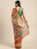 Beautiful Digital Print Kalamakri Design Soft Linen Saree