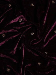 Stylish Burgundy Colour Aari Work Velvet Saree