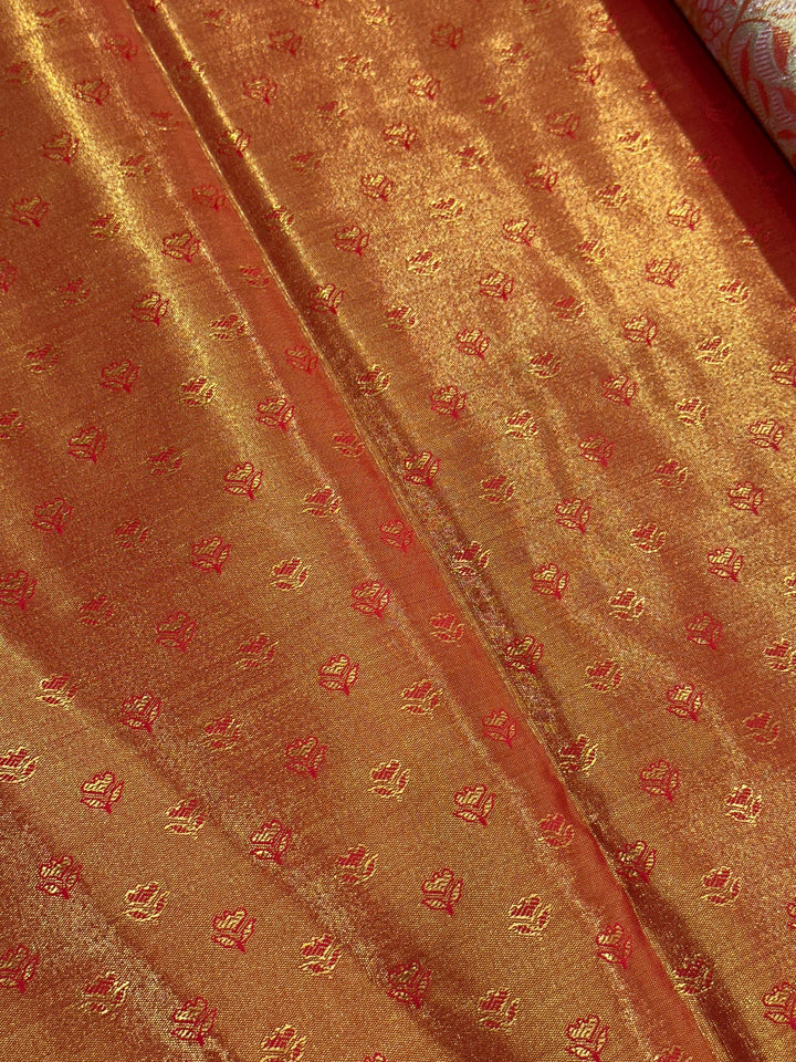 Gold Zari Floral Saree in Red