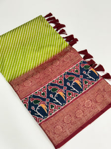 Green Silk Blend Lehriya Saree   