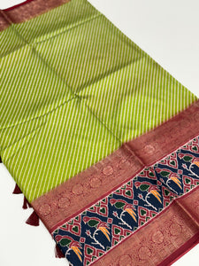 Green Silk Blend Lehriya Saree