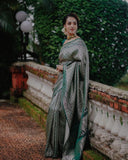 Allover silver zari weaving motifs design saree