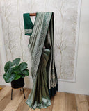 Allover silver zari weaving motifs design saree