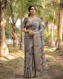 Attractive Gray Colored Jacquard Silk Saree With Zari Border Blouse