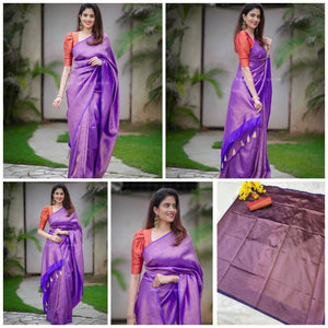 Attractive Purple Soft Silk Saree With Pretty Blouse Piece