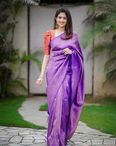 Attractive Purple Soft Silk Saree With Pretty Blouse Piece