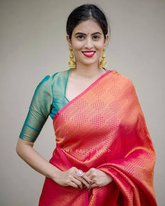 Attractive Red Soft Silk Saree With Pretty Blouse Piece