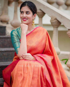 Attractive Red Soft Silk Saree With Pretty Blouse Piece