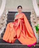 Attractive Red Soft Silk Saree With Pretty Blouse Piece