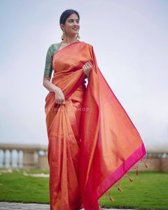 Attractive Red Soft Silk Saree With Pretty Blouse Piece