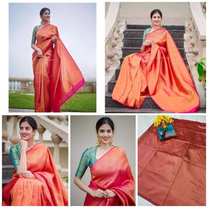 Attractive Red Soft Silk Saree With Pretty Blouse Piece