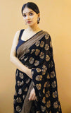 Beautiful and luscious, black Kanchipuram silk sarees