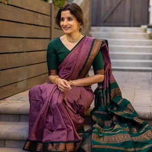 Bewitching Lavender Soft Silk Saree With Vibrant Blouse Piece