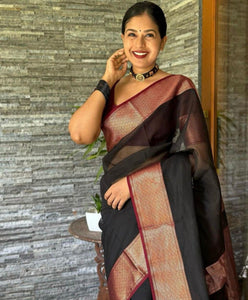 Black Soft Silk Saree With Lagniappe Blouse Piece