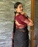 Black Soft Silk Saree With Lagniappe Blouse Piece