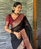 Black Soft Silk Saree With Lagniappe Blouse Piece