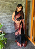 Black Soft Silk Saree With Lagniappe Blouse Piece