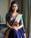 Blue soft silk saree with a classy blouse piece