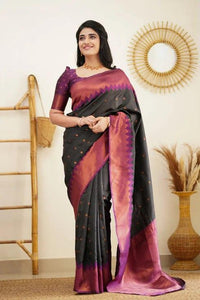 Brown Jacquard Work Soft Lichi Silk Saree