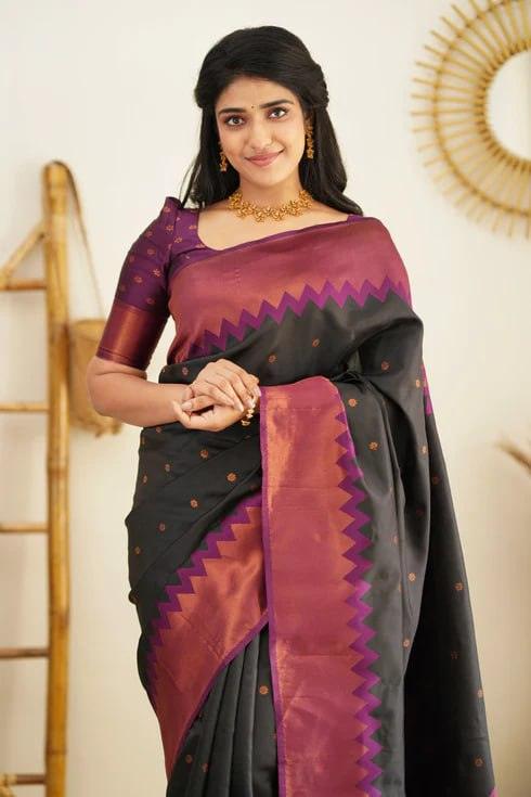 Brown Jacquard Work Soft Lichi Silk Saree