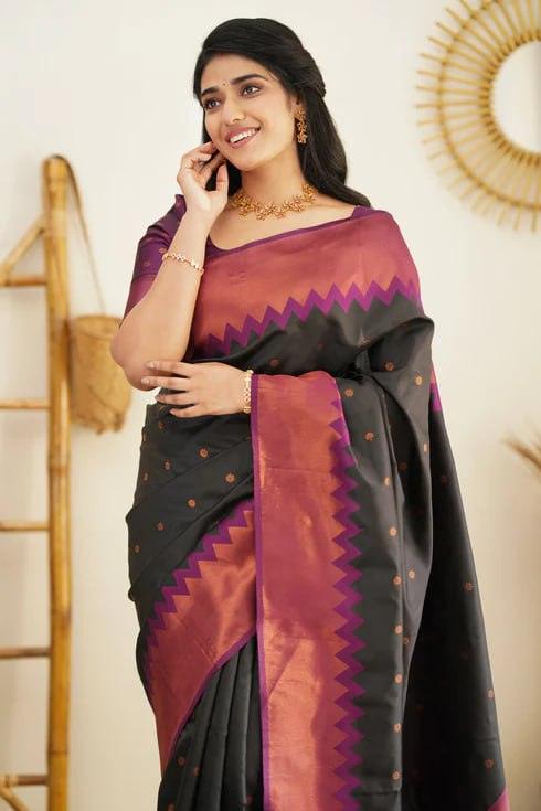 Brown Jacquard Work Soft Lichi Silk Saree