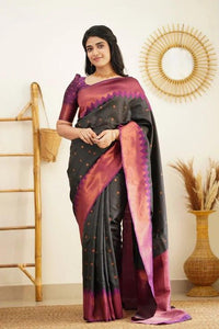 Brown Jacquard Work Soft Lichi Silk Saree