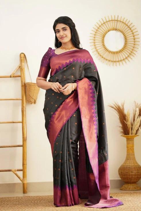 Brown Jacquard Work Soft Lichi Silk Saree